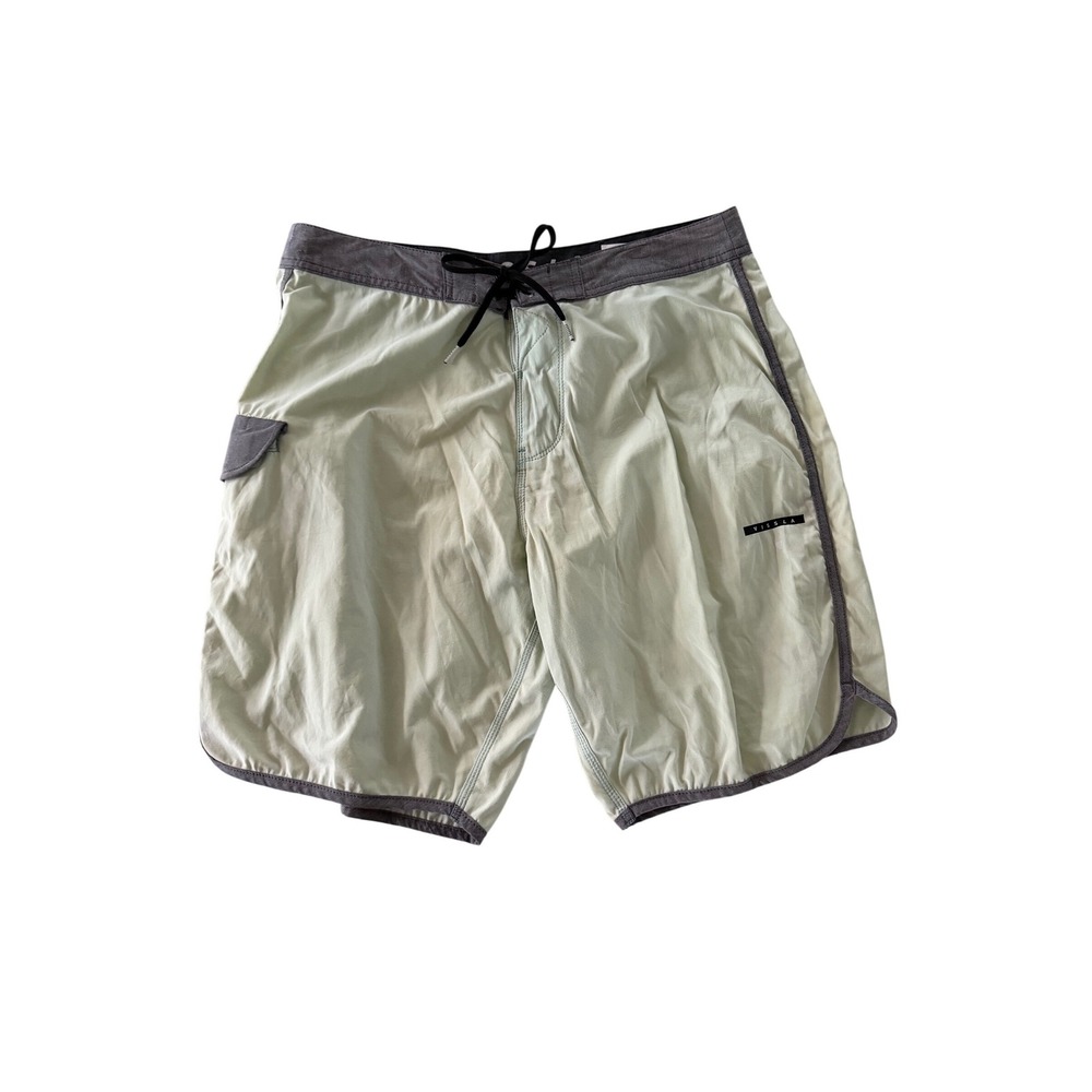 Vissla Mens Board Shorts Size 34 Green Grey Upcycled Poly Cotton Stretch